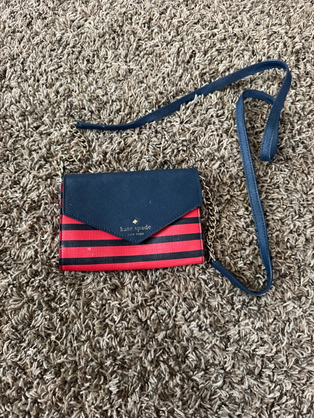 kate spade Red and Black Striped Crossbody with Navy Flap